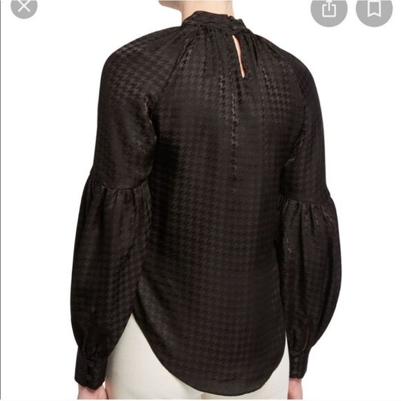 Veronica Beard NWT Cicely Silk-satin Blouse Long Sleeve Black Houndstooth Size 6 - Picture 2 of 11